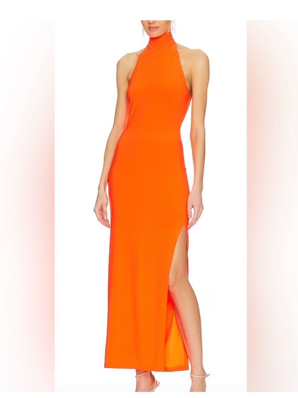 Norma Kamali Halter Turtle Neck Side Slit Gown - NWOT - Orange - Size S